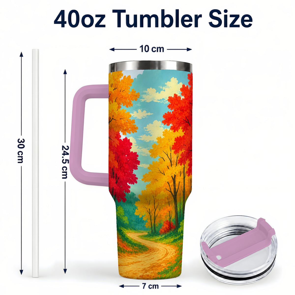 #pl[40oz|Pink] Autumn Forest 40oz Tumbler, Fall Foliage Stainless Steel Travel Cup