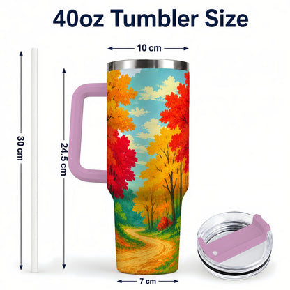 #pl[40oz|Pink] Autumn Forest 40oz Tumbler, Fall Foliage Stainless Steel Travel Cup