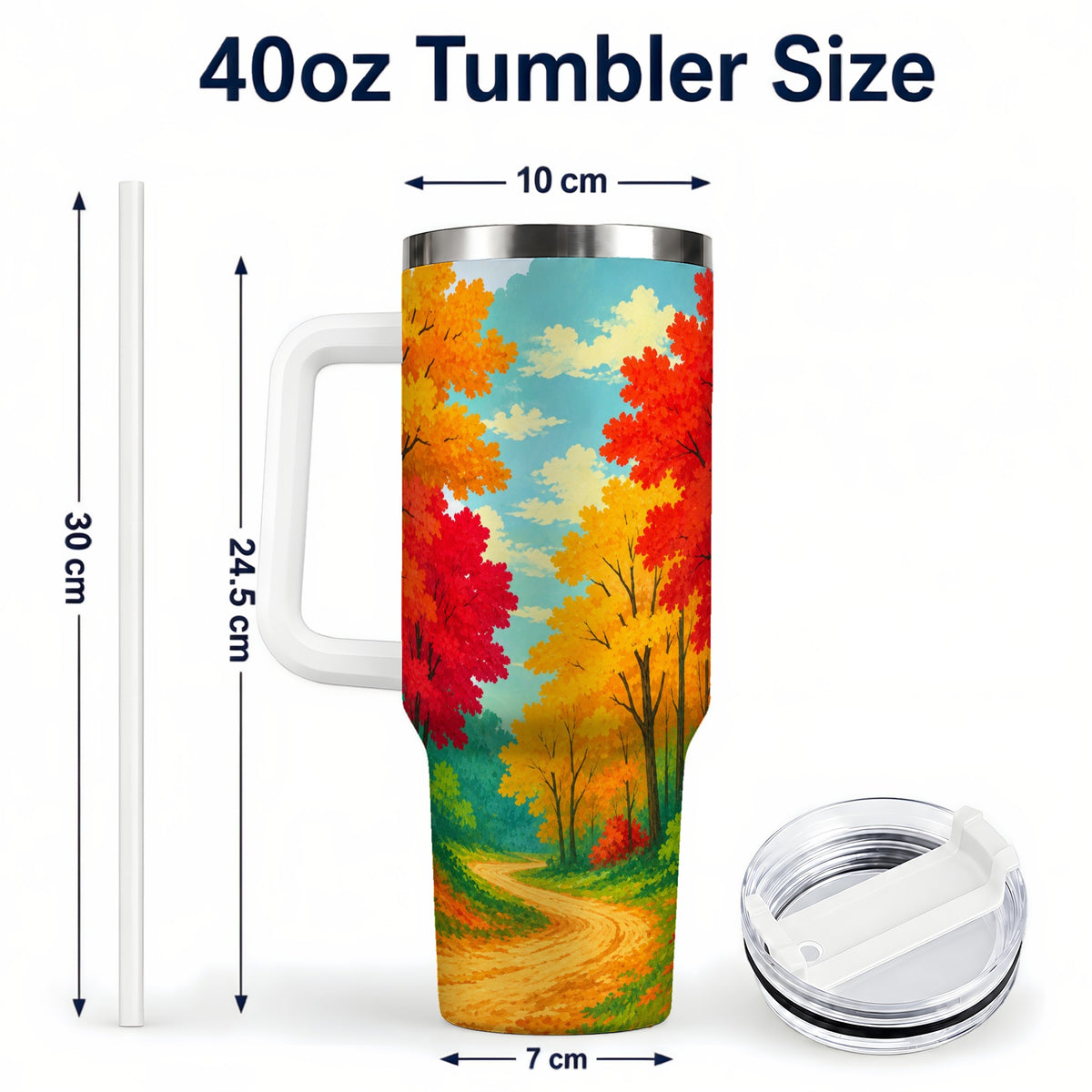 #pl[40oz|White] Autumn Forest 40oz Tumbler, Fall Foliage Stainless Steel Travel Cup