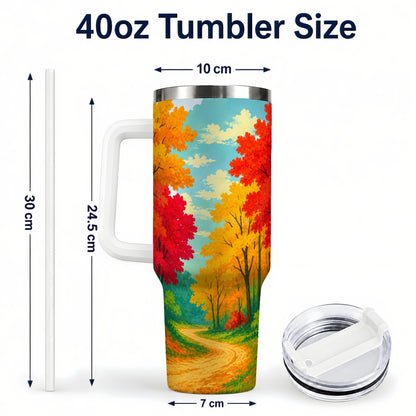 #pl[40oz|White] Autumn Forest 40oz Tumbler, Fall Foliage Stainless Steel Travel Cup