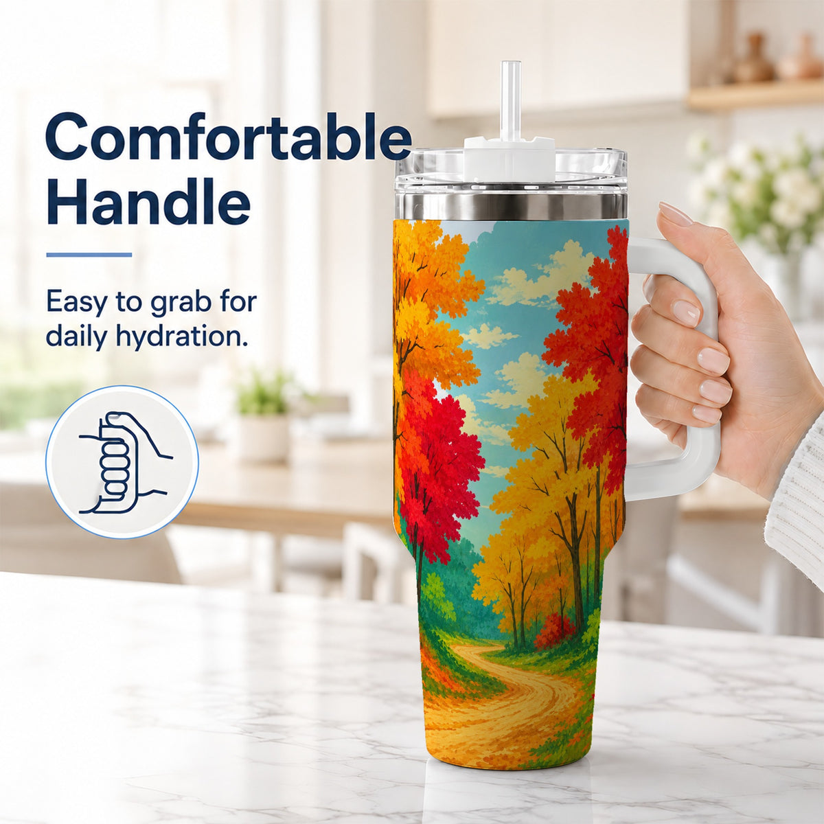 #pl[40oz|White] Autumn Forest 40oz Tumbler, Fall Foliage Stainless Steel Travel Cup