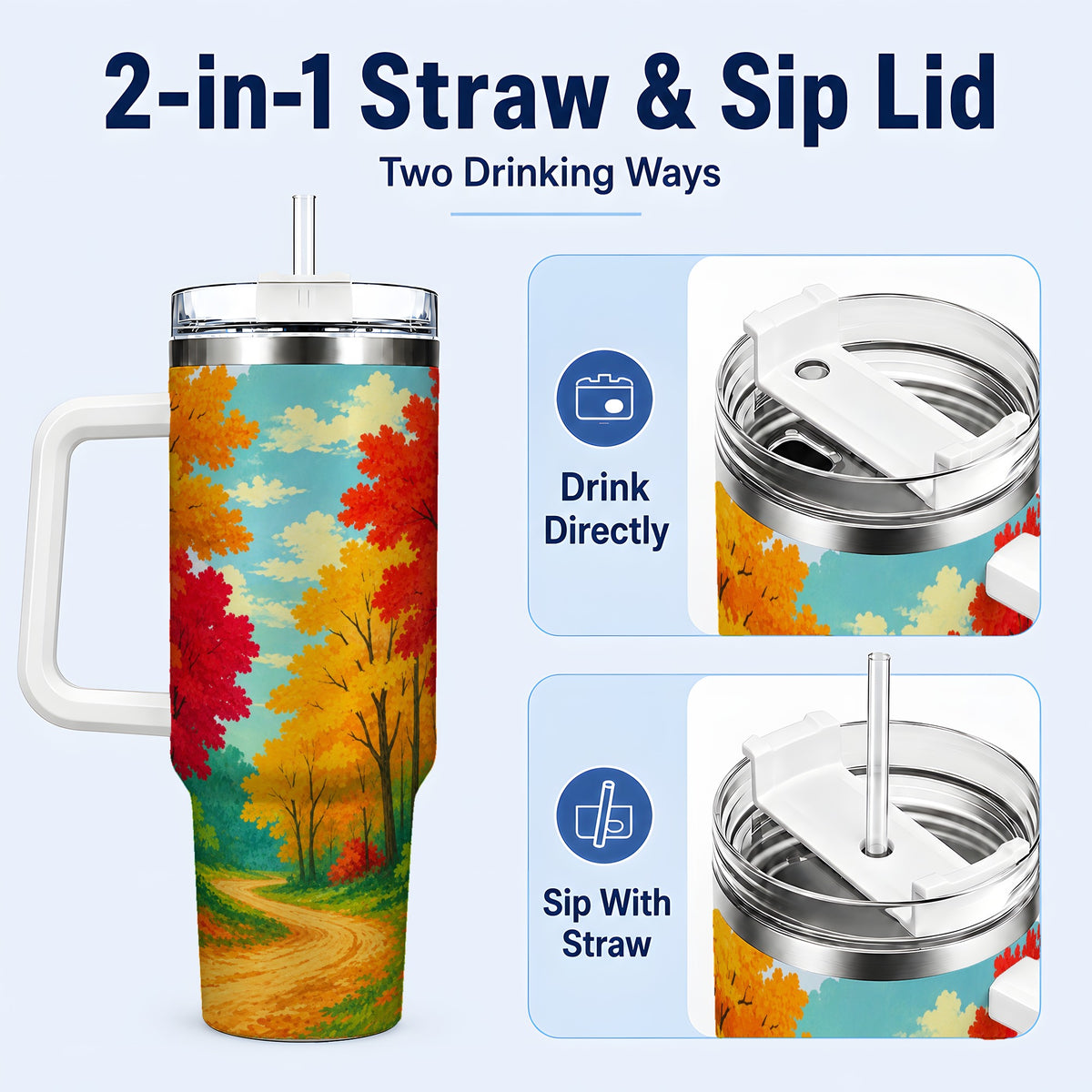 #pl[40oz|White] Autumn Forest 40oz Tumbler, Fall Foliage Stainless Steel Travel Cup