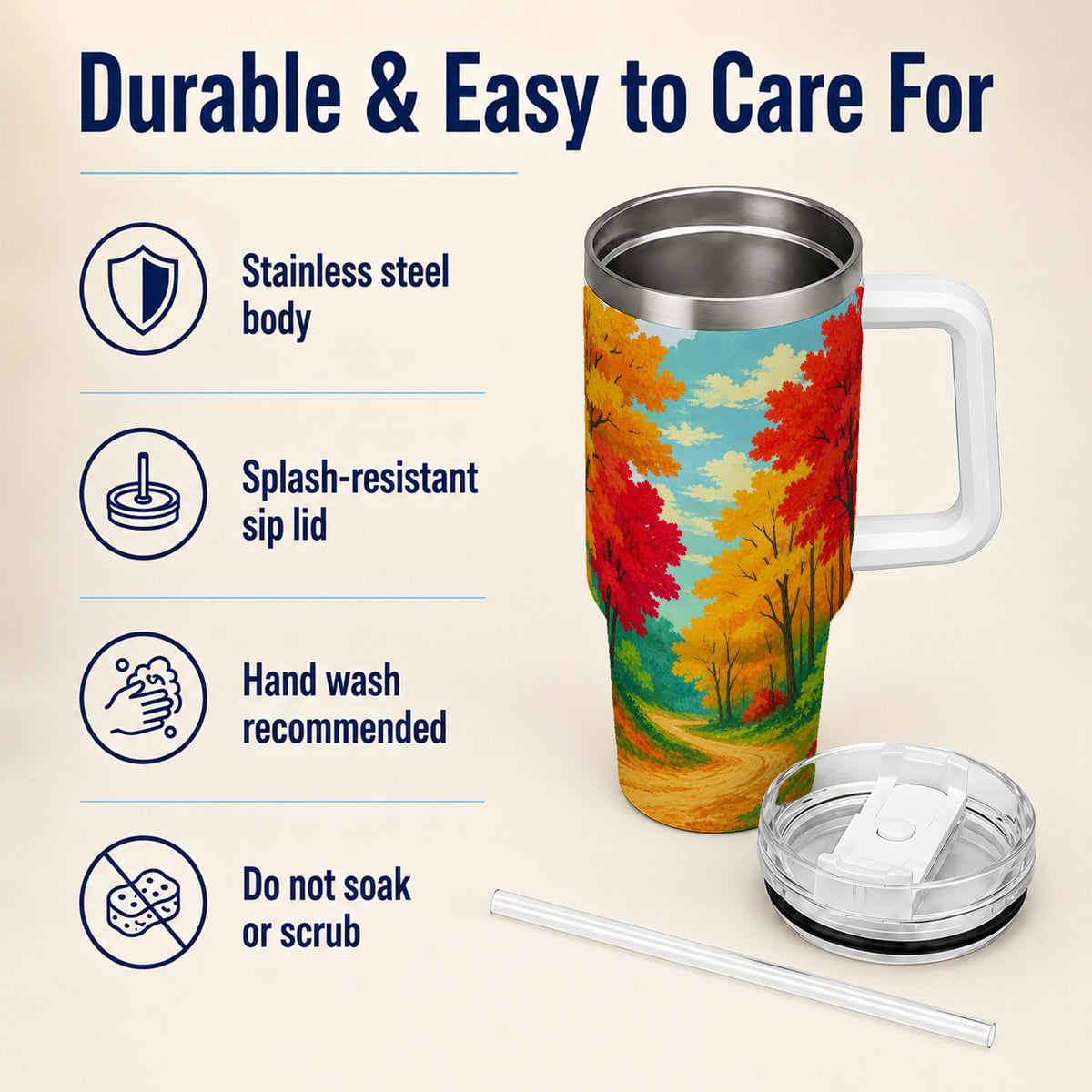 Autumn Forest 40oz Tumbler, Fall Foliage Stainless Steel Travel Cup