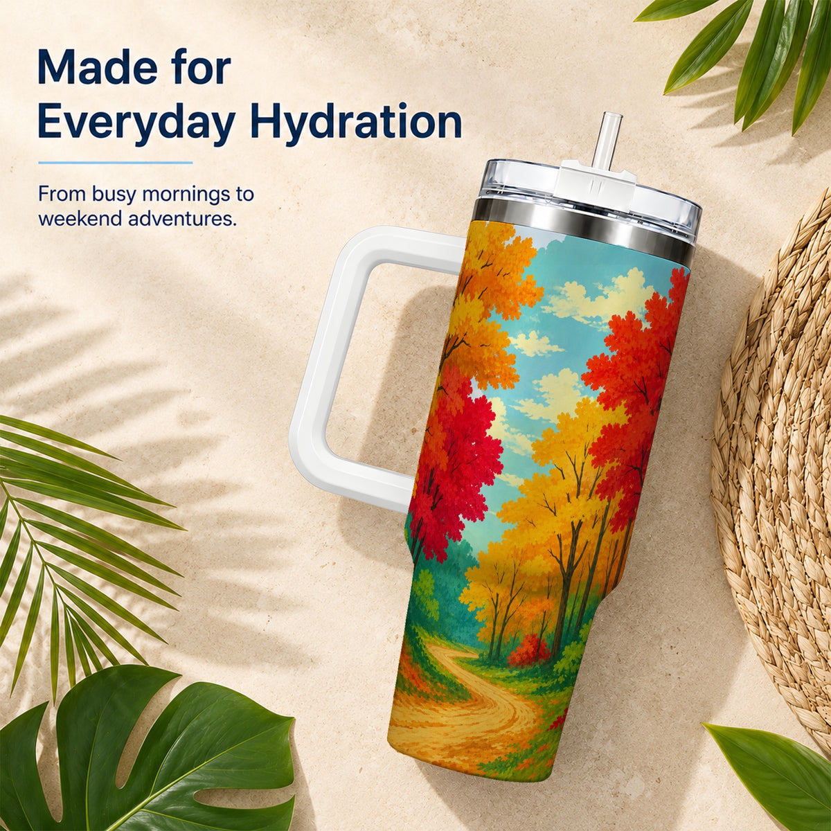 Autumn Forest 40oz Tumbler, Fall Foliage Stainless Steel Travel Cup