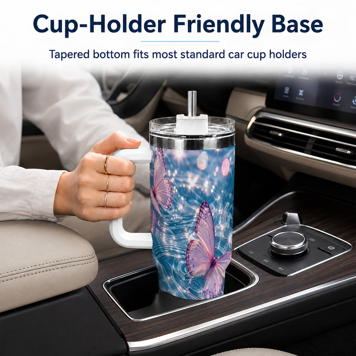 Pink Butterfly Water 40oz Tumbler, Butterfly Stainless Steel Travel Cup