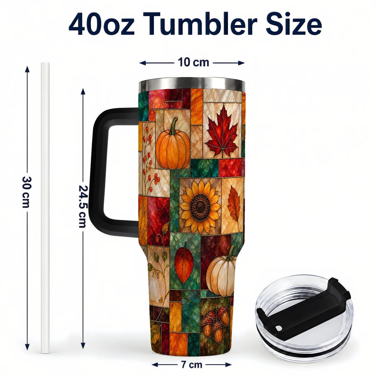 #pl[40oz|Black] Autumn Harvest 40oz Tumbler, Pumpkin Leaf Stainless Steel Travel Cup