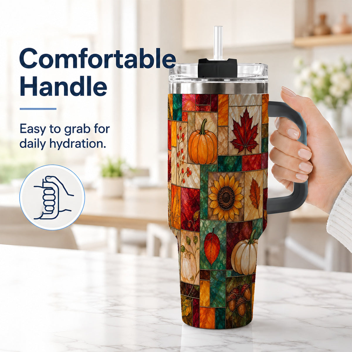 #pl[40oz|Black] Autumn Harvest 40oz Tumbler, Pumpkin Leaf Stainless Steel Travel Cup