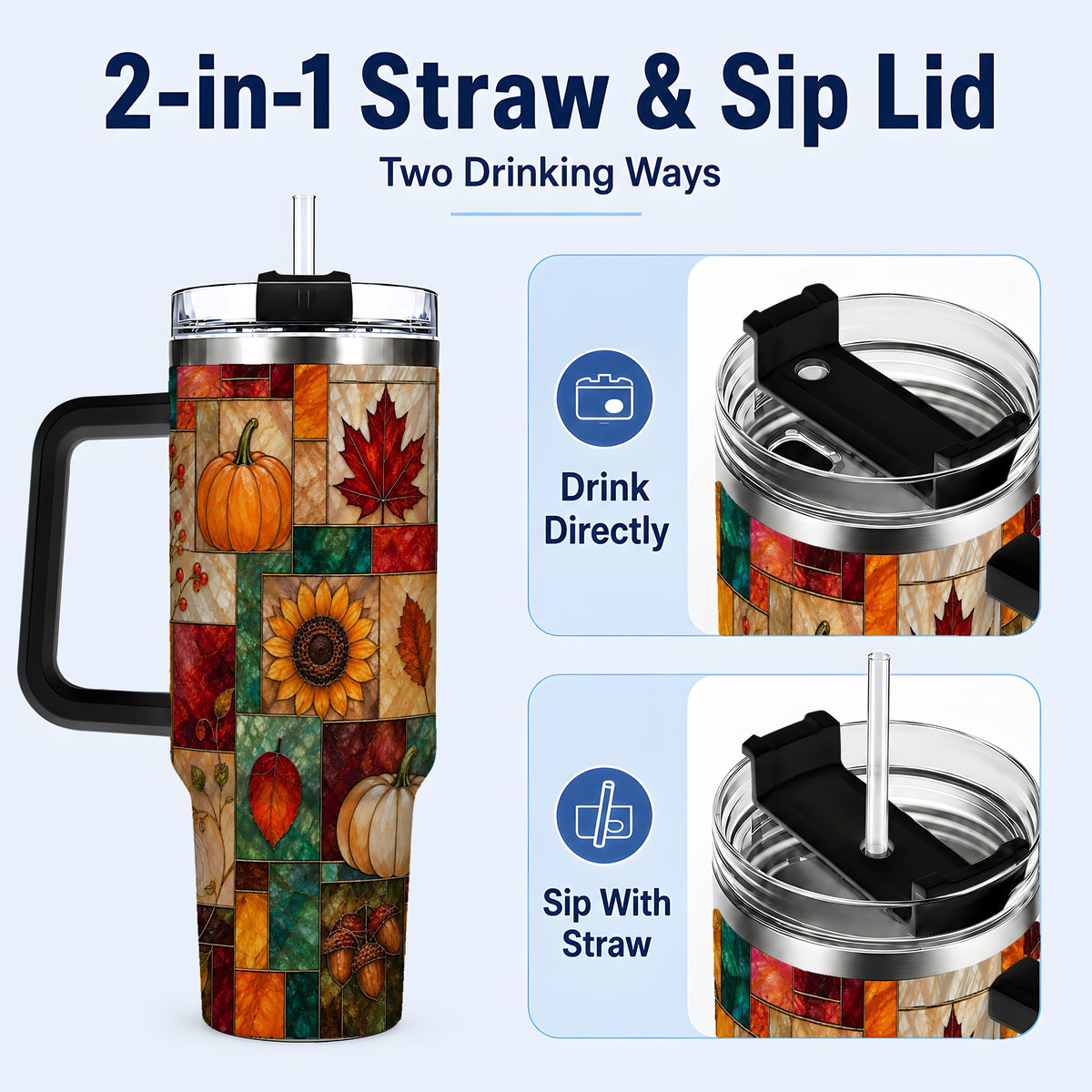 #pl[40oz|Black] Autumn Harvest 40oz Tumbler, Pumpkin Leaf Stainless Steel Travel Cup