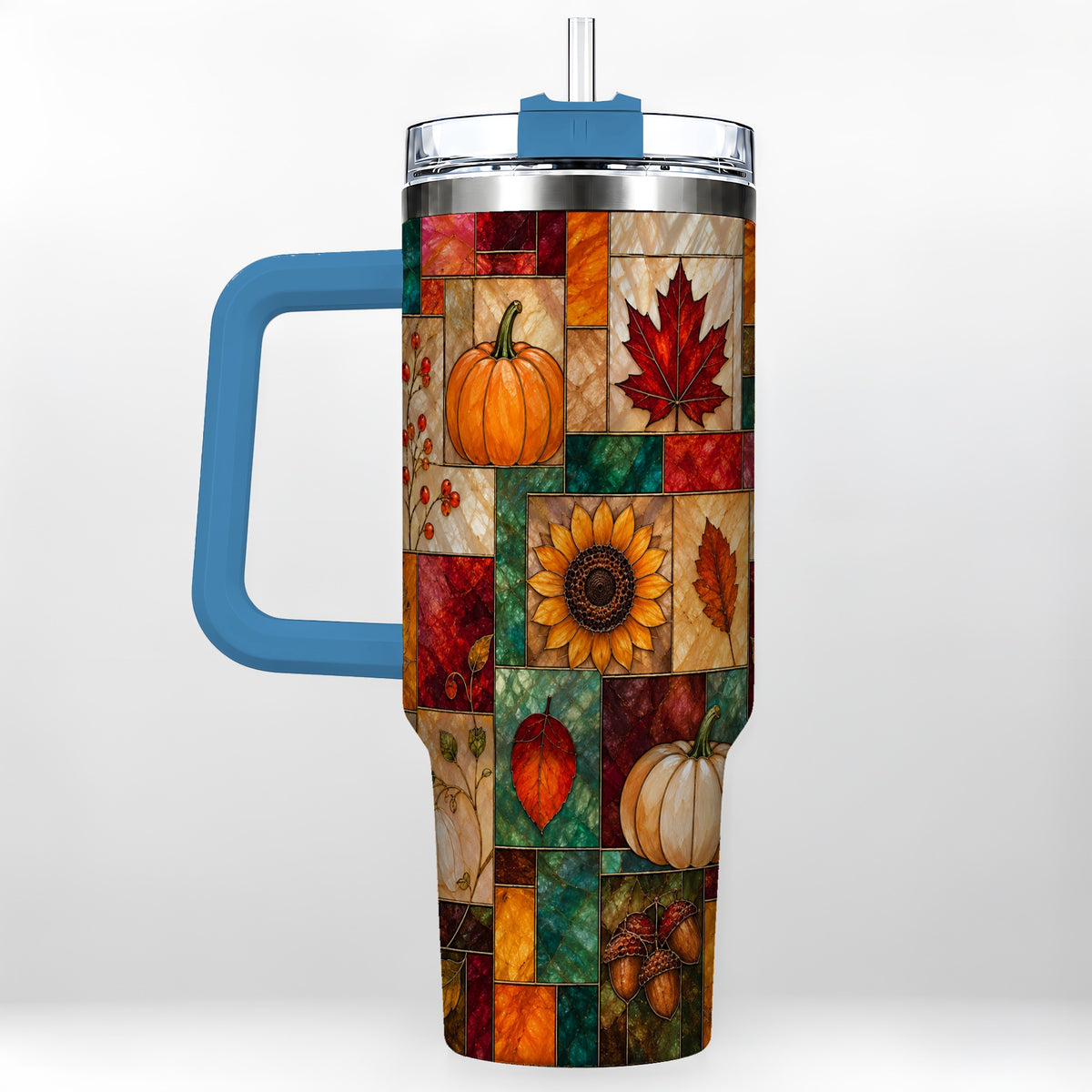 #pl[40oz|Blue] Autumn Harvest 40oz Tumbler, Pumpkin Leaf Stainless Steel Travel Cup