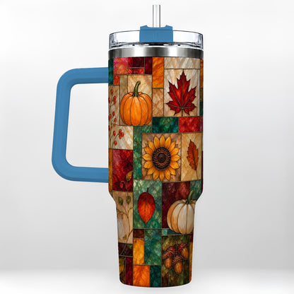 #pl[40oz|Blue] Autumn Harvest 40oz Tumbler, Pumpkin Leaf Stainless Steel Travel Cup