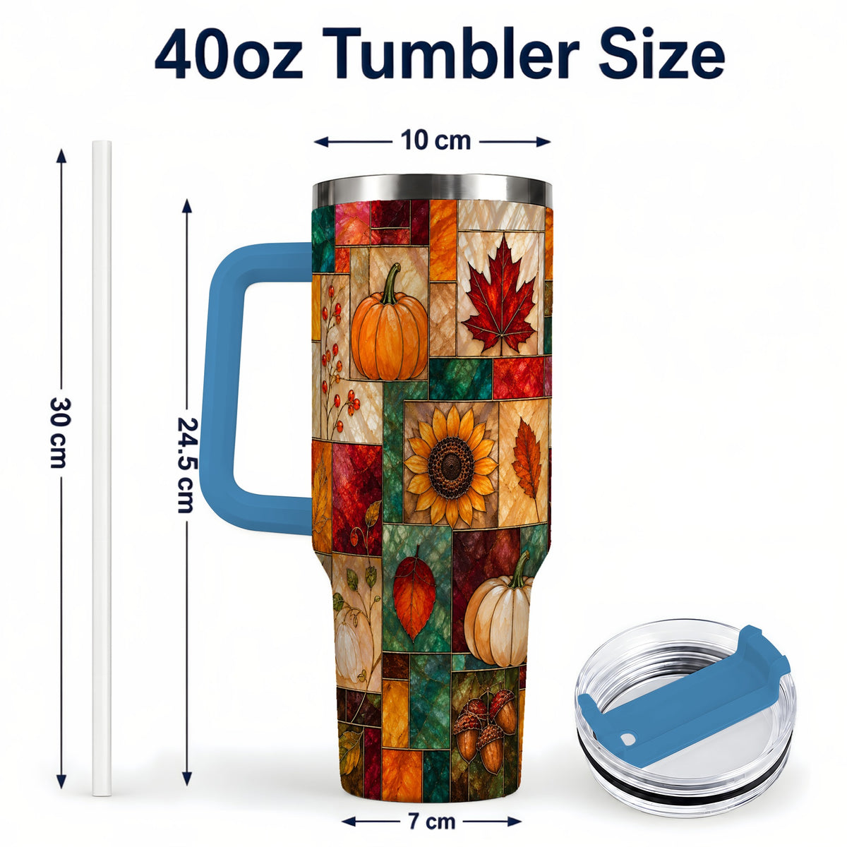 #pl[40oz|Blue] Autumn Harvest 40oz Tumbler, Pumpkin Leaf Stainless Steel Travel Cup