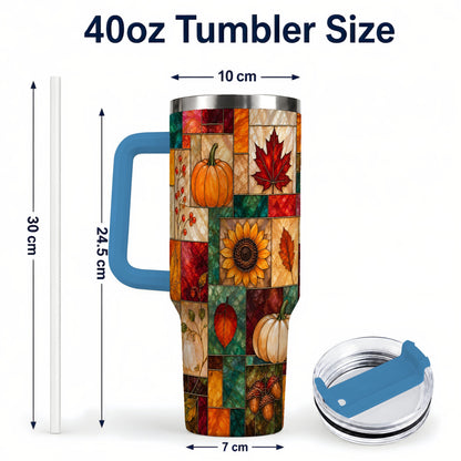 #pl[40oz|Blue] Autumn Harvest 40oz Tumbler, Pumpkin Leaf Stainless Steel Travel Cup