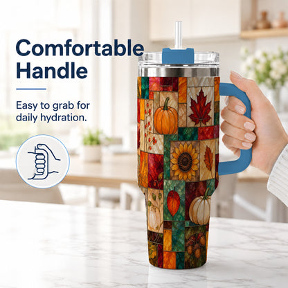 #pl[40oz|Blue] Autumn Harvest 40oz Tumbler, Pumpkin Leaf Stainless Steel Travel Cup