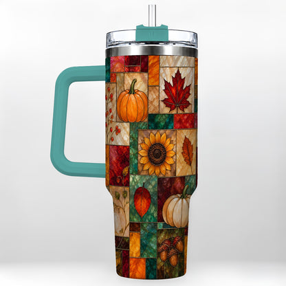 #pl[40oz|Green] Autumn Harvest 40oz Tumbler, Pumpkin Leaf Stainless Steel Travel Cup