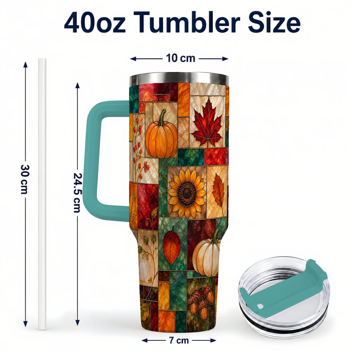 #pl[40oz|Green] Autumn Harvest 40oz Tumbler, Pumpkin Leaf Stainless Steel Travel Cup