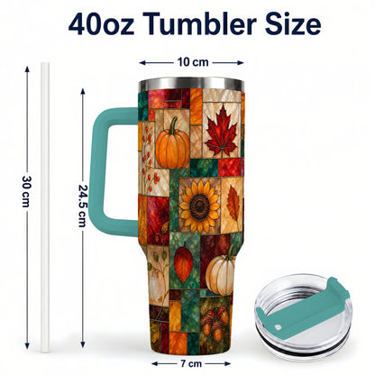#pl[40oz|Green] Autumn Harvest 40oz Tumbler, Pumpkin Leaf Stainless Steel Travel Cup