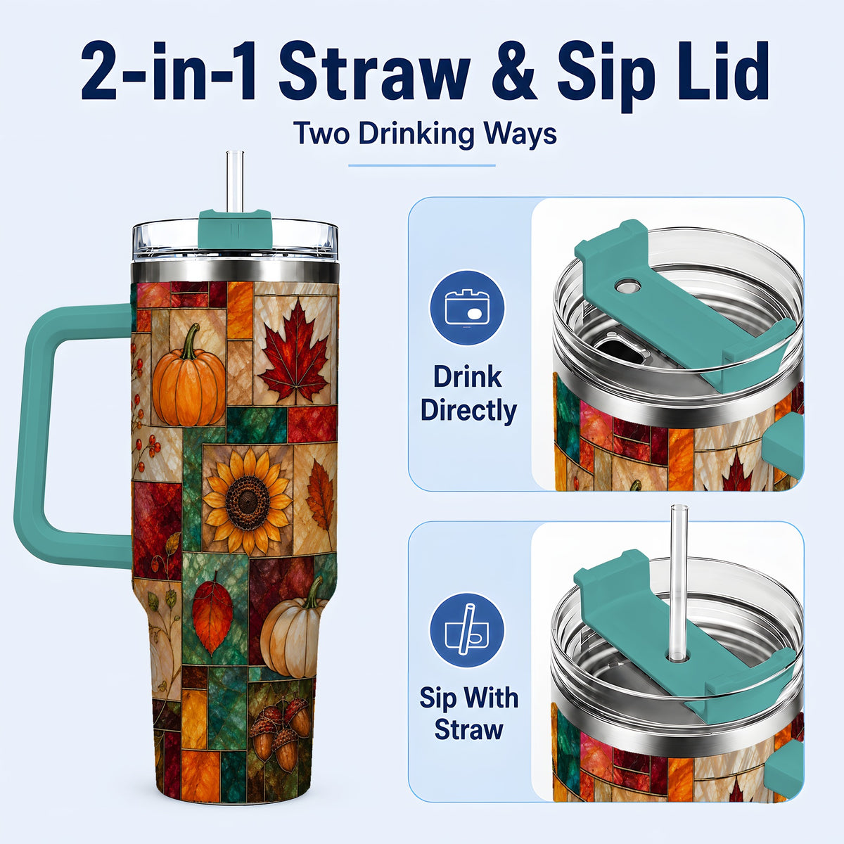 #pl[40oz|Green] Autumn Harvest 40oz Tumbler, Pumpkin Leaf Stainless Steel Travel Cup