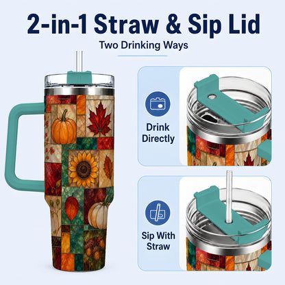#pl[40oz|Green] Autumn Harvest 40oz Tumbler, Pumpkin Leaf Stainless Steel Travel Cup