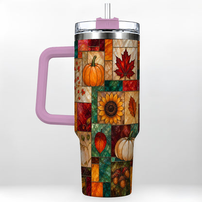 #pl[40oz|Pink] Autumn Harvest 40oz Tumbler, Pumpkin Leaf Stainless Steel Travel Cup
