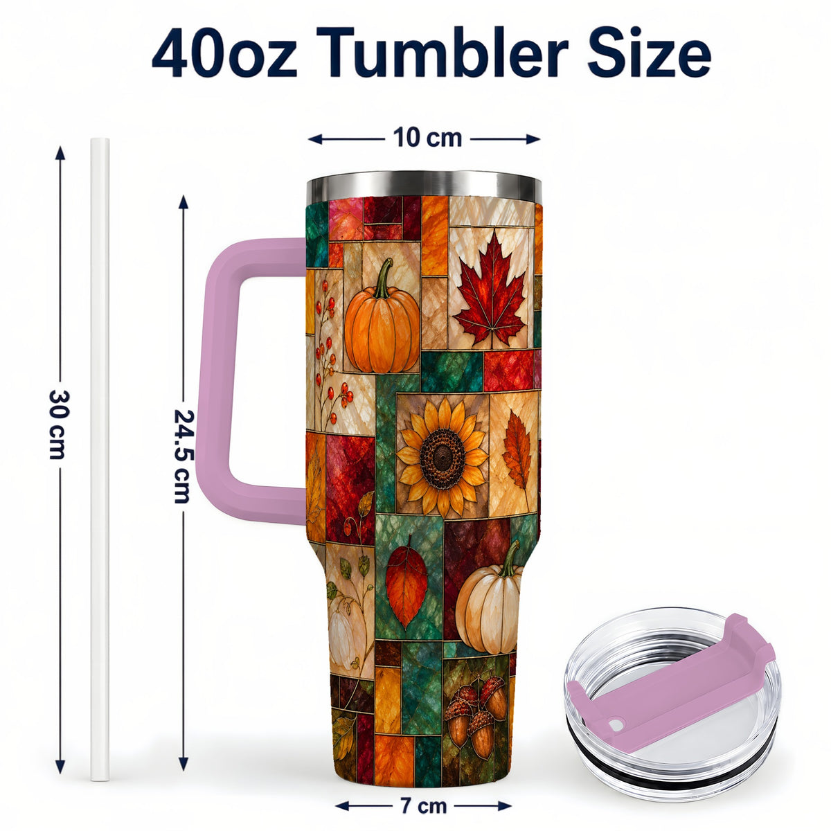 #pl[40oz|Pink] Autumn Harvest 40oz Tumbler, Pumpkin Leaf Stainless Steel Travel Cup