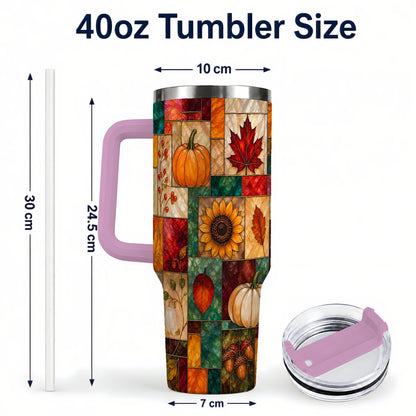 #pl[40oz|Pink] Autumn Harvest 40oz Tumbler, Pumpkin Leaf Stainless Steel Travel Cup