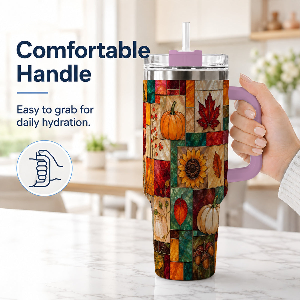 #pl[40oz|Pink] Autumn Harvest 40oz Tumbler, Pumpkin Leaf Stainless Steel Travel Cup