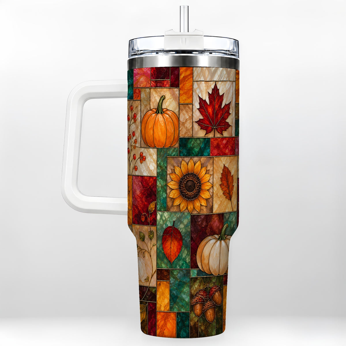 Autumn Harvest 40oz Tumbler, Pumpkin Leaf Stainless Steel Travel Cup