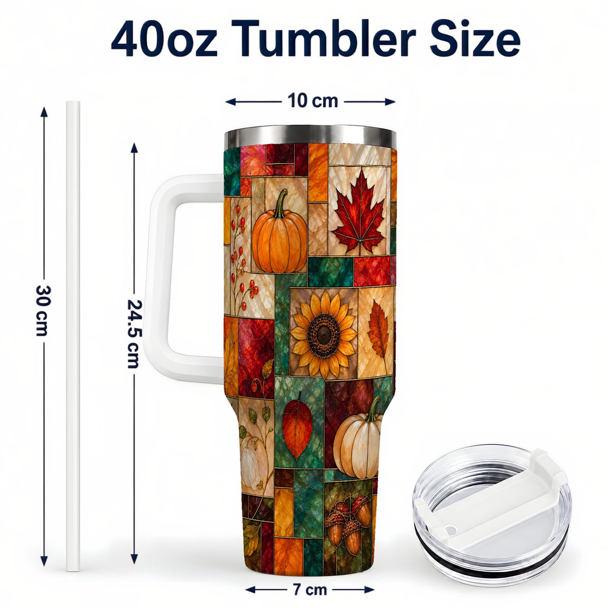 #pl[40oz|White] Autumn Harvest 40oz Tumbler, Pumpkin Leaf Stainless Steel Travel Cup