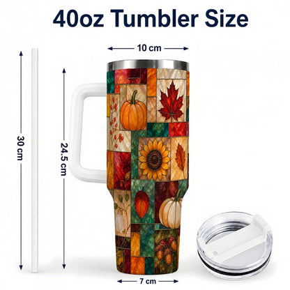 #pl[40oz|White] Autumn Harvest 40oz Tumbler, Pumpkin Leaf Stainless Steel Travel Cup