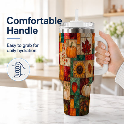 #pl[40oz|White] Autumn Harvest 40oz Tumbler, Pumpkin Leaf Stainless Steel Travel Cup