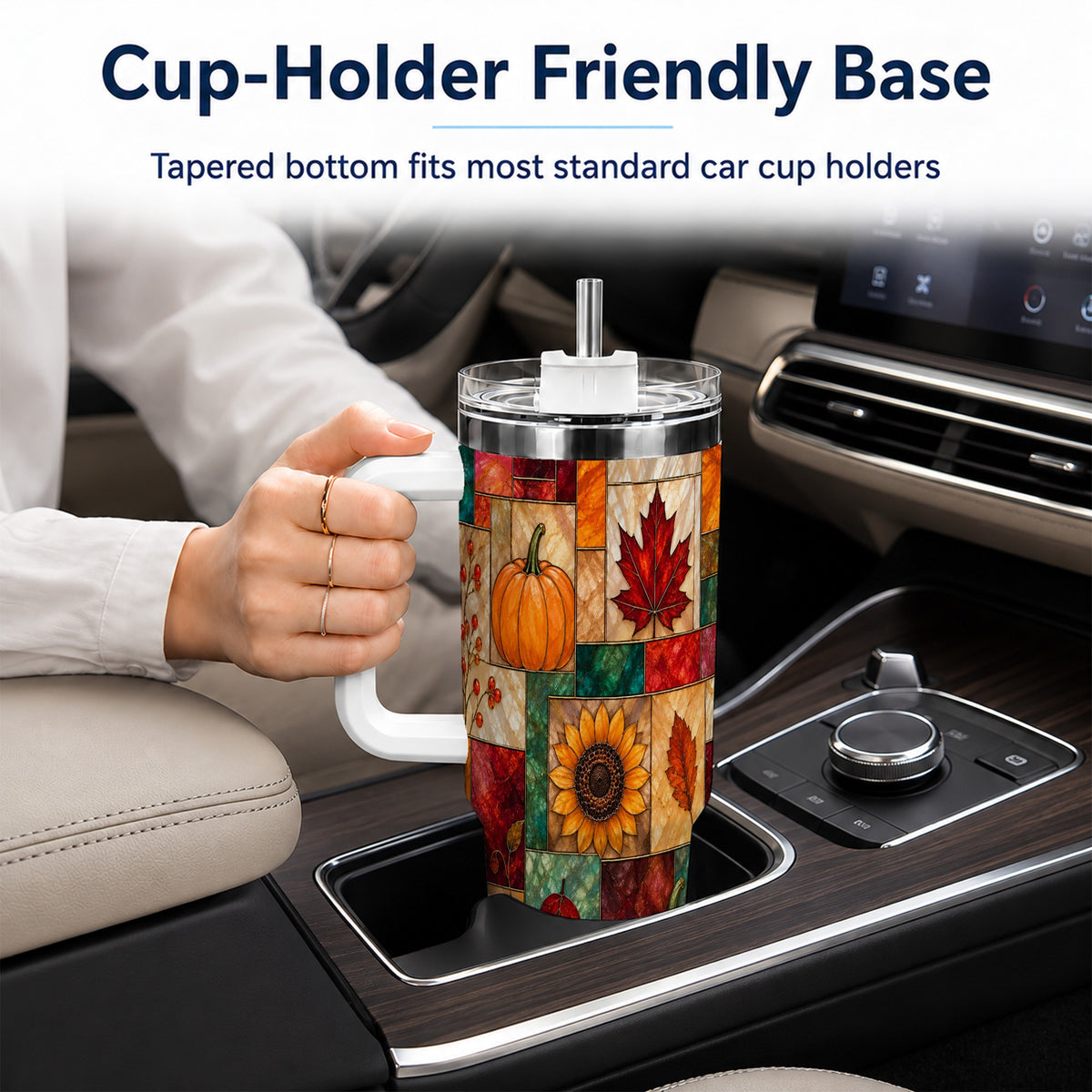 Autumn Harvest 40oz Tumbler, Pumpkin Leaf Stainless Steel Travel Cup