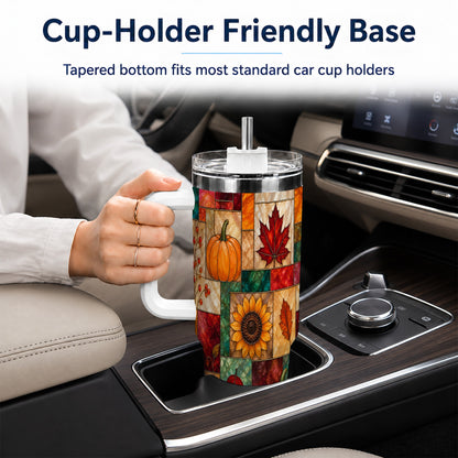 Autumn Harvest 40oz Tumbler, Pumpkin Leaf Stainless Steel Travel Cup