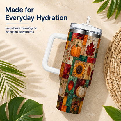 Autumn Harvest 40oz Tumbler, Pumpkin Leaf Stainless Steel Travel Cup