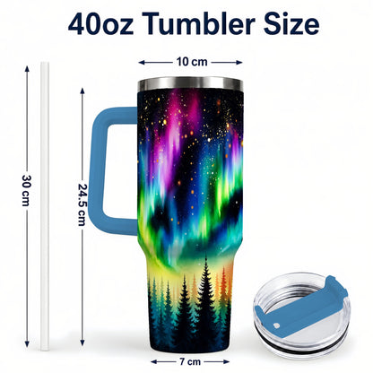 #pl[40oz|Blue] Northern Lights 40oz Tumbler, Aurora Forest Stainless Steel Travel Cup