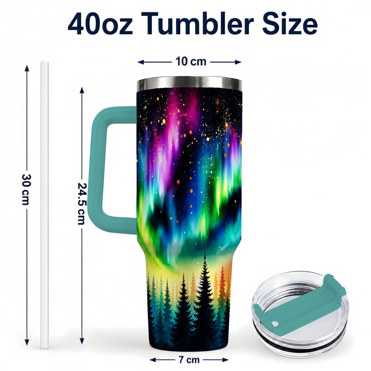 #pl[40oz|Green] Northern Lights 40oz Tumbler, Aurora Forest Stainless Steel Travel Cup