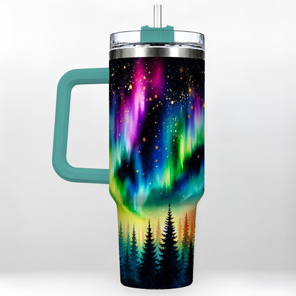 #pl[40oz|Green] Northern Lights 40oz Tumbler, Aurora Forest Stainless Steel Travel Cup