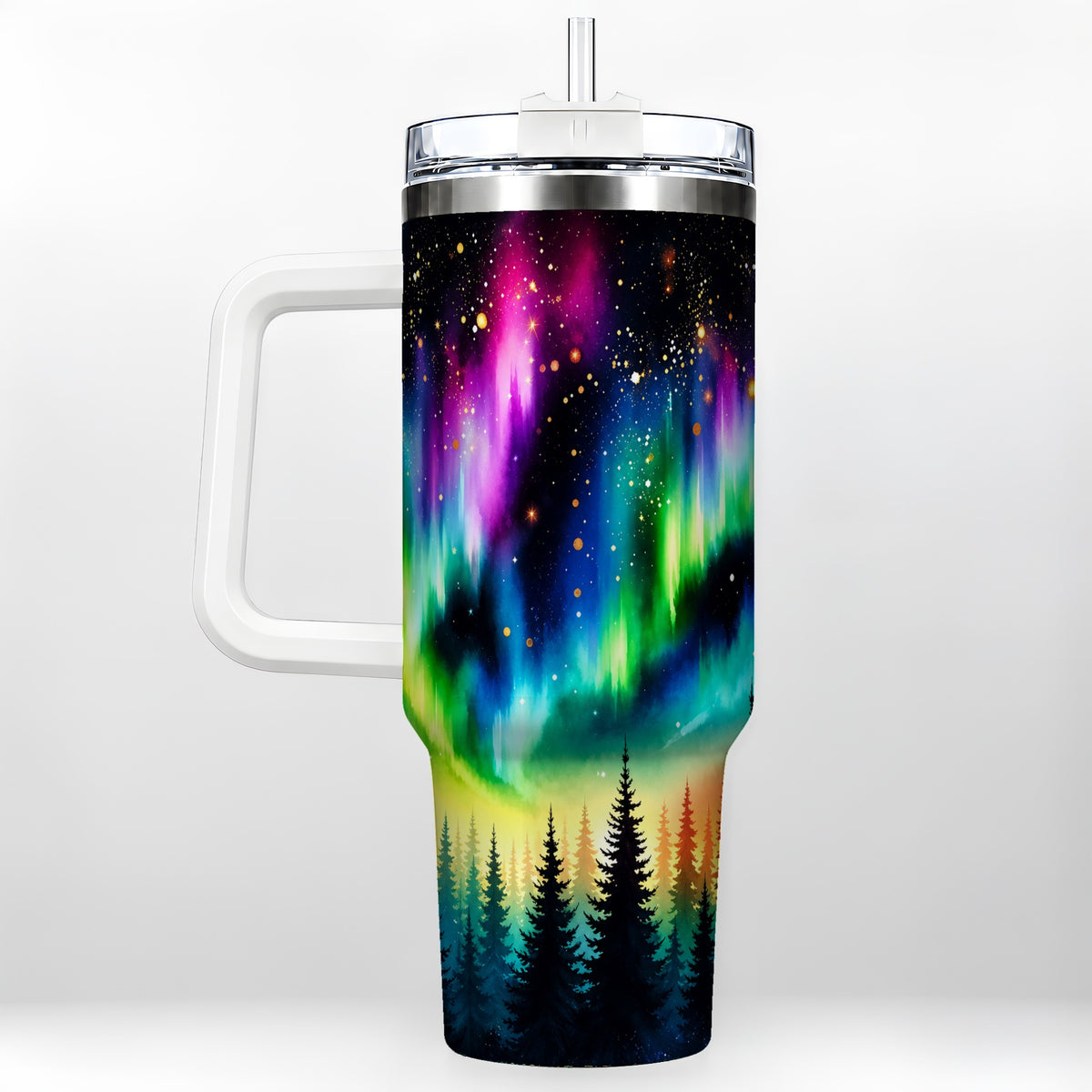 Northern Lights 40oz Tumbler, Aurora Forest Stainless Steel Travel Cup
