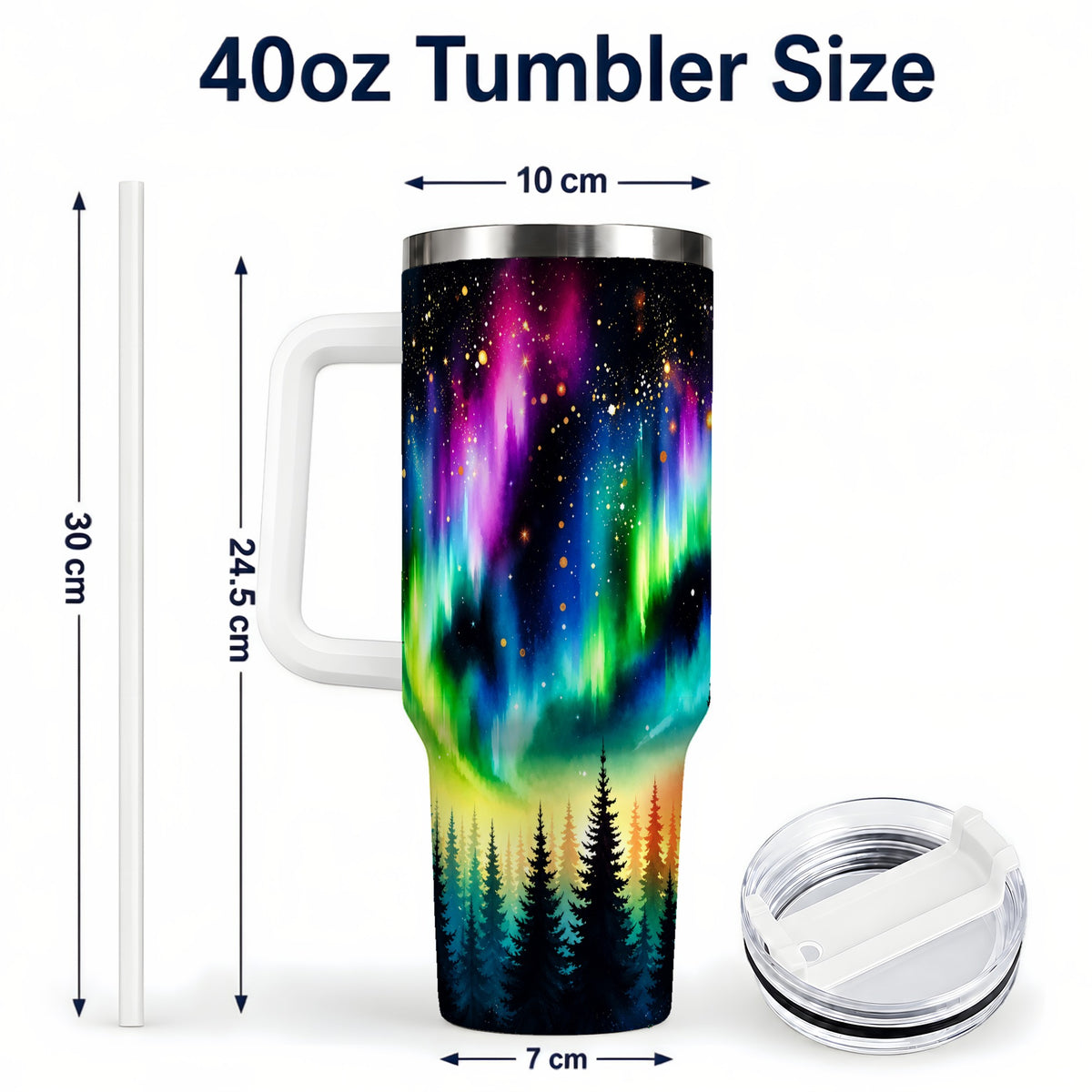 #pl[40oz|White] Northern Lights 40oz Tumbler, Aurora Forest Stainless Steel Travel Cup