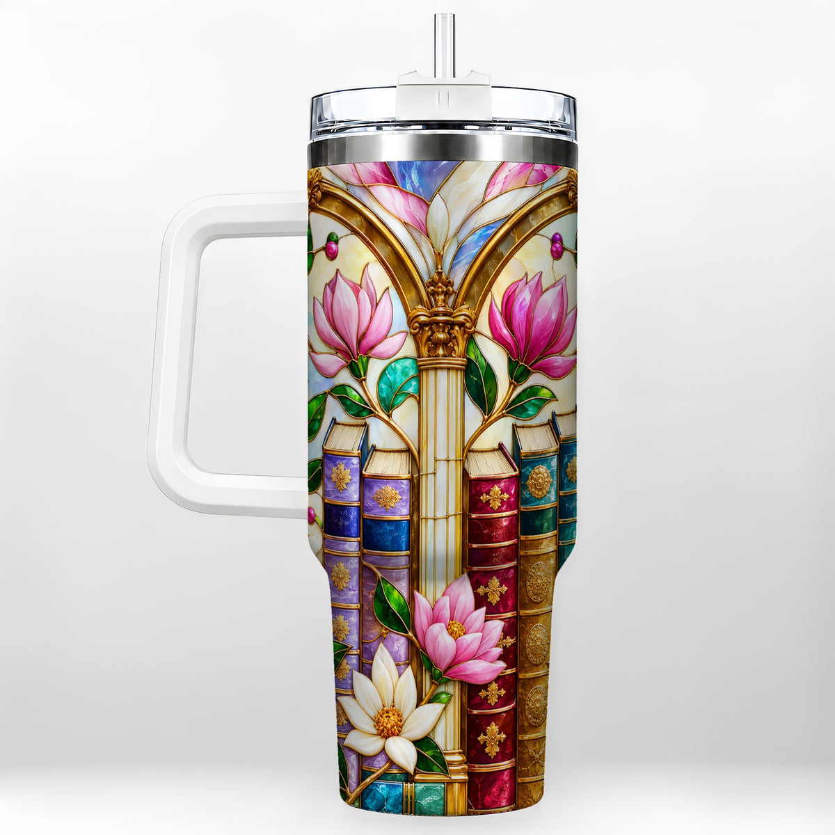 Floral Library 40oz Tumbler, Book Floral Stainless Steel Travel Cup