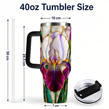 #pl[40oz|Black] Iris Flower 40oz Tumbler, Stained Glass Floral Stainless Steel Cup