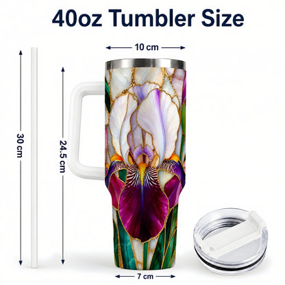 #pl[40oz|White] Iris Flower 40oz Tumbler, Stained Glass Floral Stainless Steel Cup