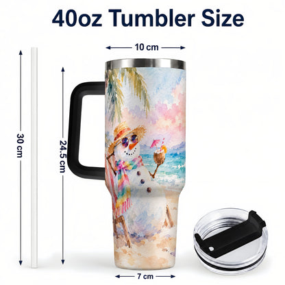#pl[40oz|Black] Beach Snowman 40oz Tumbler, Coastal Art Stainless Steel Travel Cup
