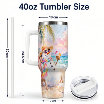 #pl[40oz|White] Beach Snowman 40oz Tumbler, Coastal Art Stainless Steel Travel Cup