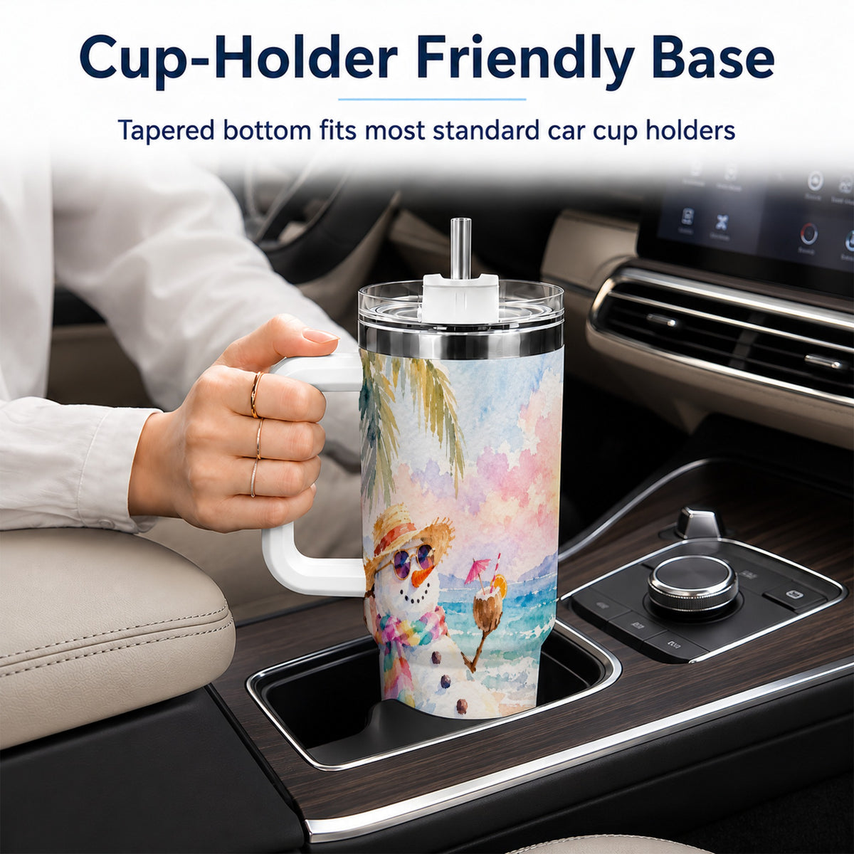 Beach Snowman 40oz Tumbler, Coastal Art Stainless Steel Travel Cup