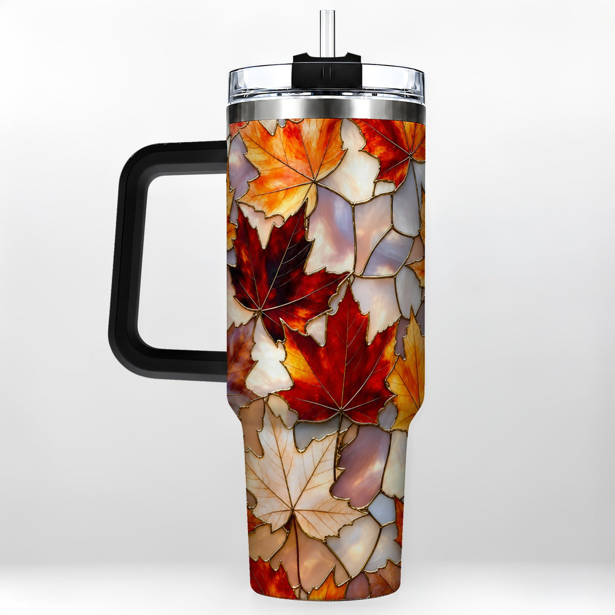 #pl[40oz|Black] Maple Leaf 40oz Tumbler, Autumn Stained Glass Stainless Steel Cup