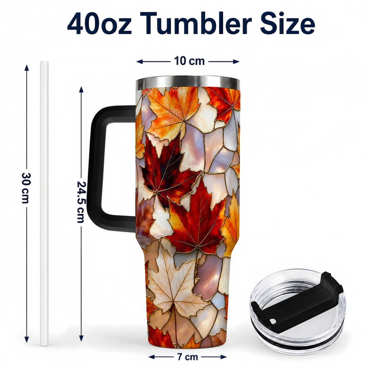 #pl[40oz|Black] Maple Leaf 40oz Tumbler, Autumn Stained Glass Stainless Steel Cup