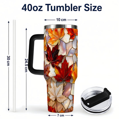 #pl[40oz|Black] Maple Leaf 40oz Tumbler, Autumn Stained Glass Stainless Steel Cup