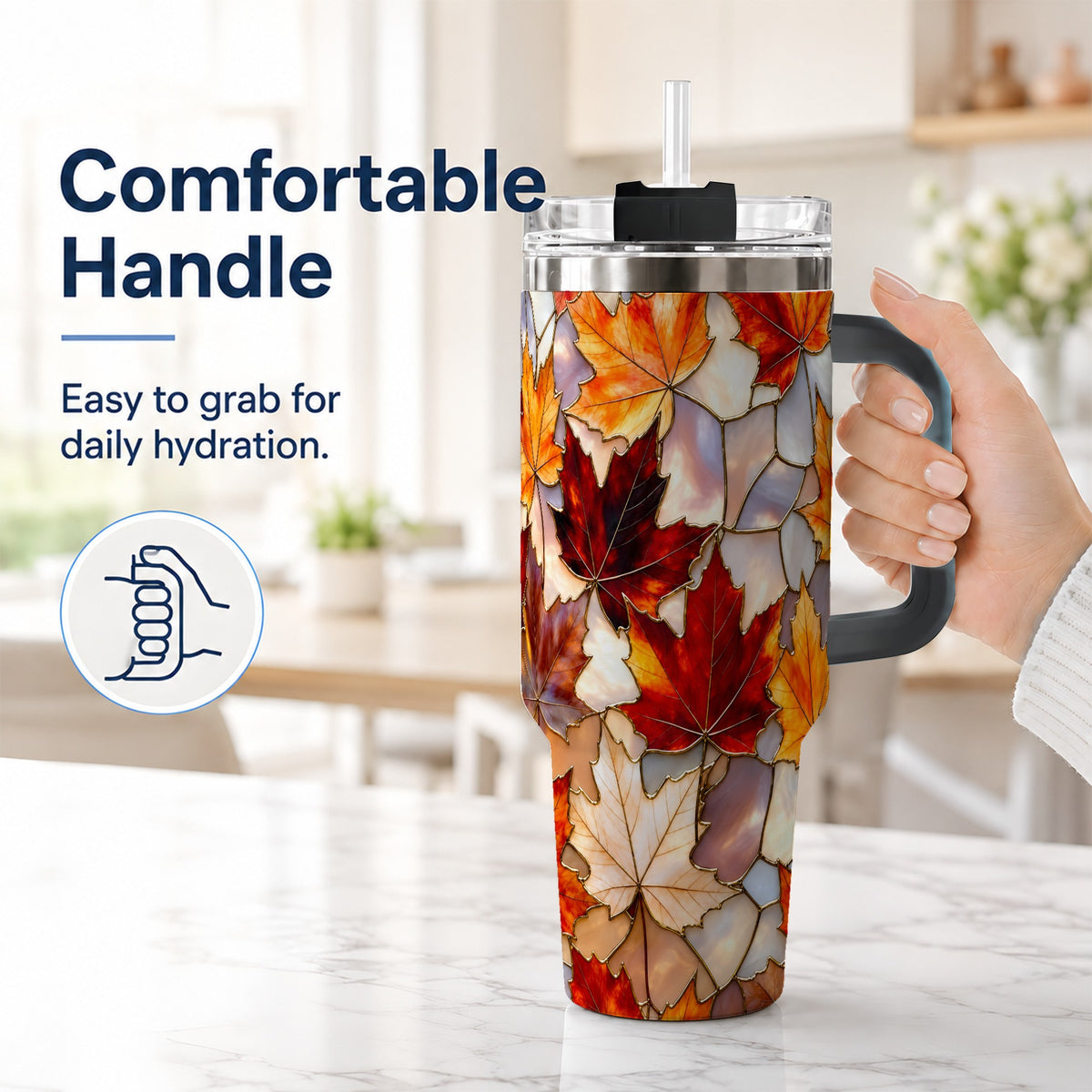 #pl[40oz|Black] Maple Leaf 40oz Tumbler, Autumn Stained Glass Stainless Steel Cup