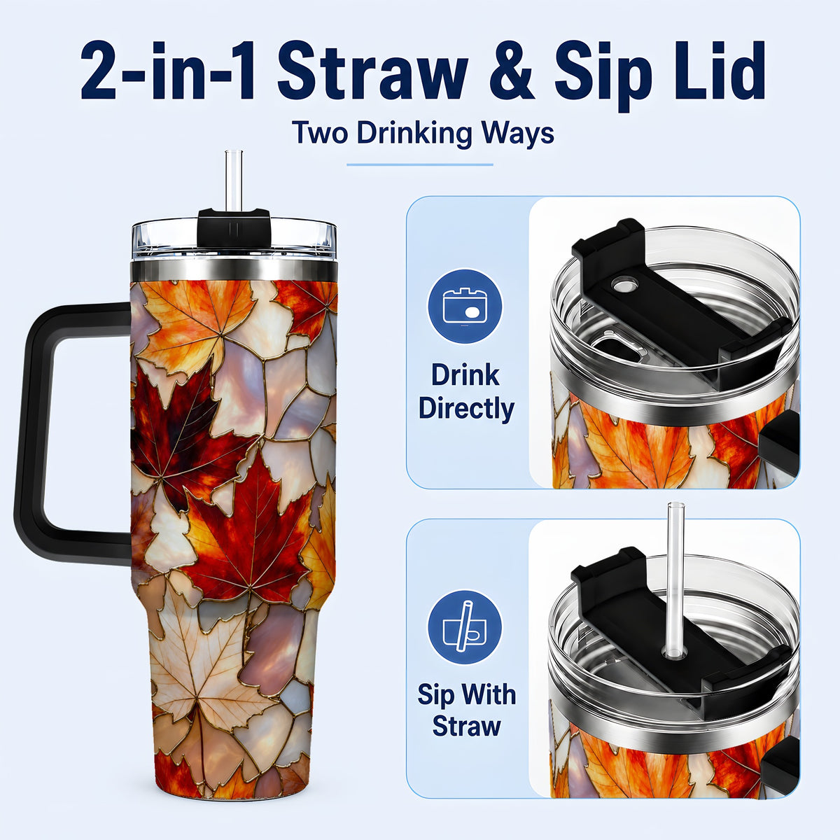 #pl[40oz|Black] Maple Leaf 40oz Tumbler, Autumn Stained Glass Stainless Steel Cup