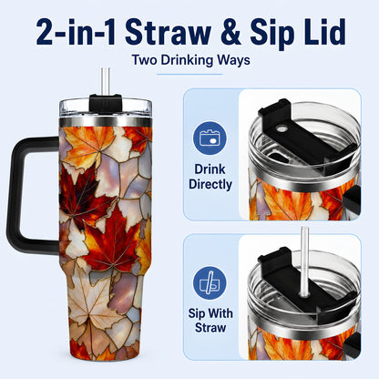 #pl[40oz|Black] Maple Leaf 40oz Tumbler, Autumn Stained Glass Stainless Steel Cup